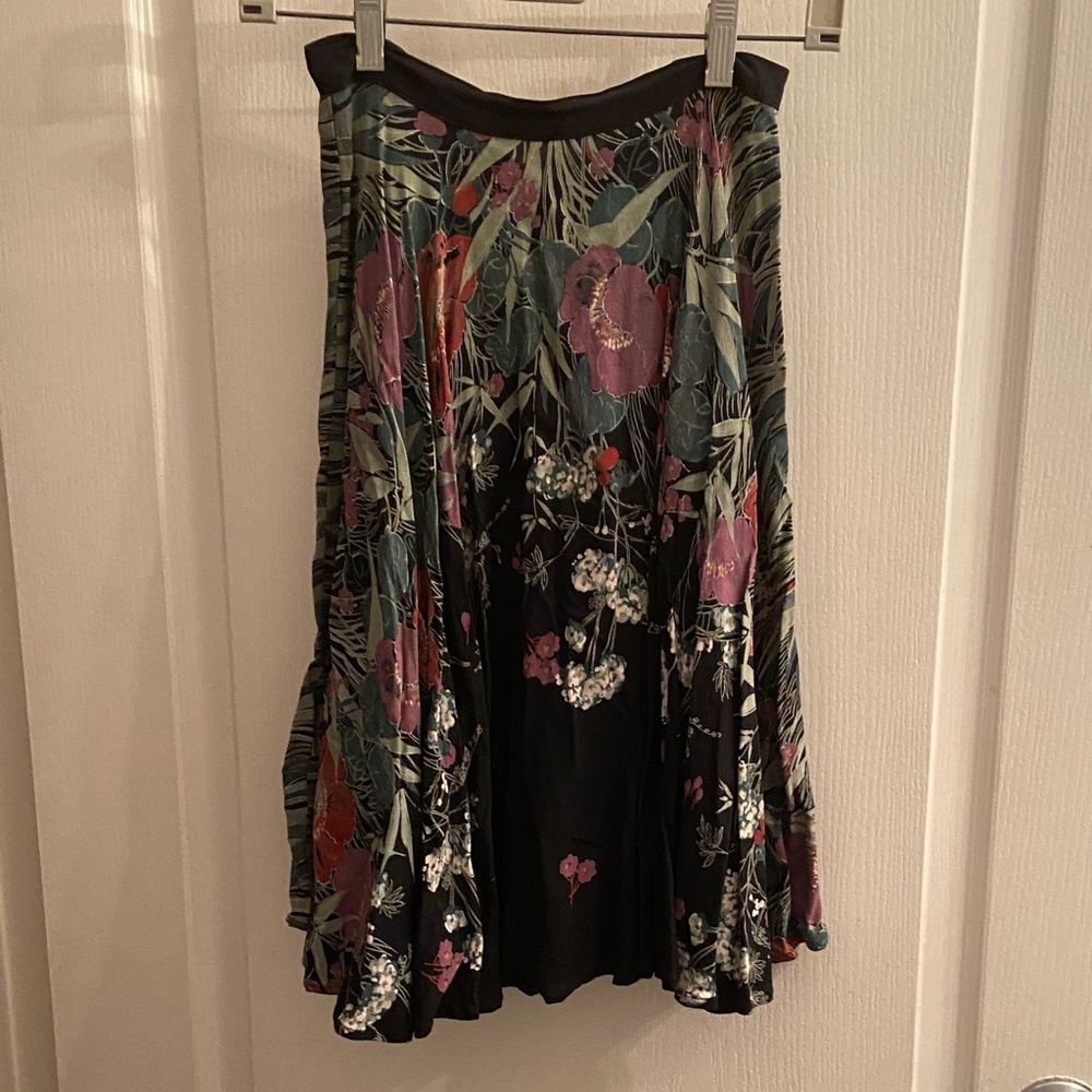 Floral A-Line Skirt with Black and Green Accents